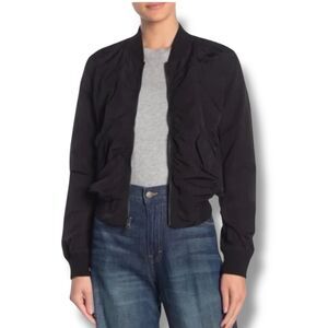 Vince Bomber Jacket Womens S Black Satin Ruched Full Zip Gorpcore Aviator 90s‎